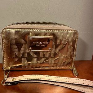 Michael Kors Gold Wristlet With Gold Metallic Accents